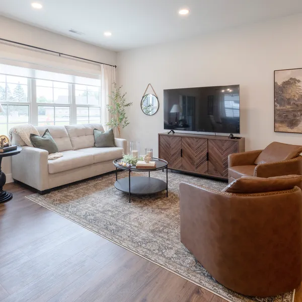 Bright living room in a Rabbit Ridge independent senior living residence in Syracuse, Indiana.